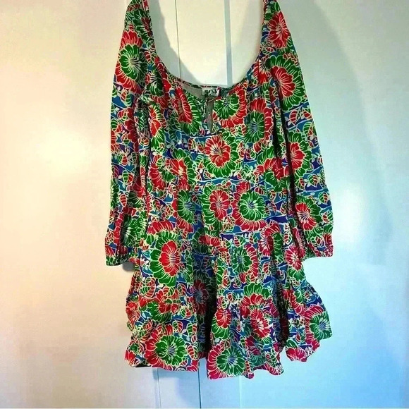 RIXO London Roxy Long Sleeve Mini Dress Hibiscus Floral Cotton swing Medium - Picture 5 of 11